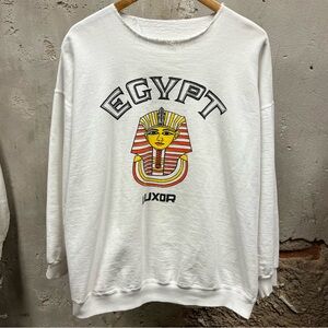 Egypt 90s Vintage White Sleeve Hit Sweatshirt Tombs Graphic Travel Luxor XL